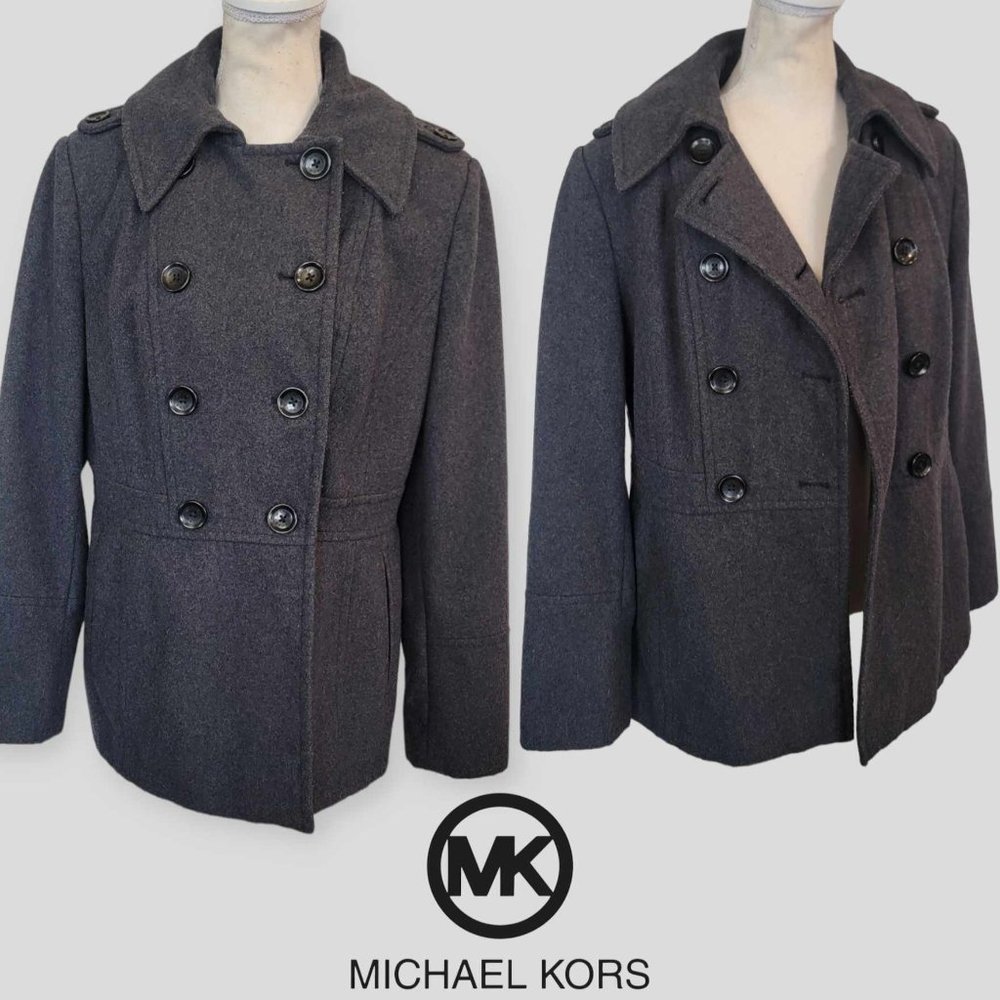 Michael Kors Women's Gray Double Breasted Wool Blend Pea Coat Winter Jacket M